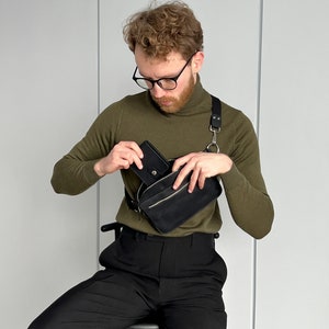 Heuptas voor mannen, heuptas voor mannen, crossbodytas voor mannen, leren crossbodytas voor mannen, herencadeau, verjaardagscadeau voor mannen, vaderdagcadeau, tas afbeelding 3