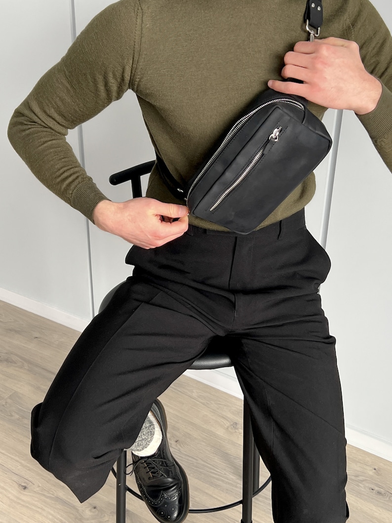 Heuptas voor mannen, heuptas voor mannen, crossbodytas voor mannen, leren crossbodytas voor mannen, herencadeau, verjaardagscadeau voor mannen, vaderdagcadeau, tas afbeelding 2