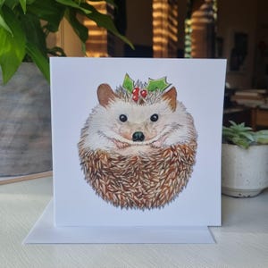 Igel Weihnachtspudding Grußkarte auf der Innenseite, quadratischer Digitaldruck, mit weißem Umschlag