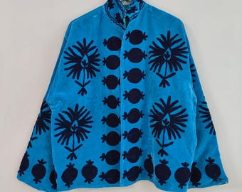 Velvet Suzani Jacket Embroidered Winter Coat, Velvet Suzani Embroidered Jacket: Bohemian Artisanal Coat