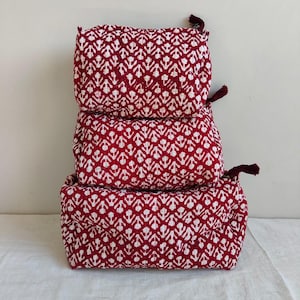 Set Of 3 Hand Block Print Cotton Quilted Makeup Bag & Organizer, Cotton Toiletry Case, Travel Bag, Indian Block Print Makeup Bag
