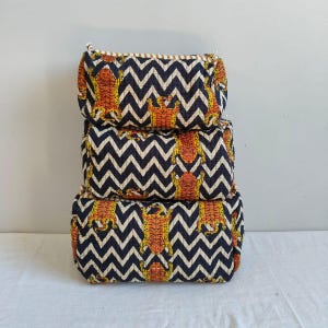 Set Of 3 Cotton Quilted Makeup Bag & Organizer, Cotton Toiletry Case, Travel Bag, Indian Block Print Makeup Bag, Black Tiger Print Pouch Bag
