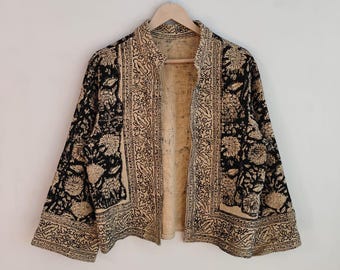 Handblock Print Cotton TNT Jacket – Artisanal Block Printed Boho Jacket, Lightweight Ethnic Coat, Handmade Indian Cotton Outerwear