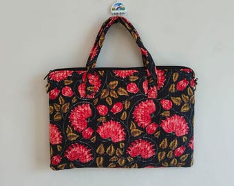 Cotton Laptop Bag with Zipper – Boho, Stylish and Padded for 13-17 Inch Laptops, Soft & Durable Bag, Comfortable Shoulder Carry Case, Unisex