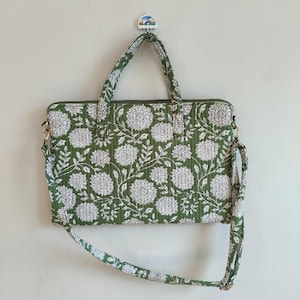 15&quot;-16&quot;-17&quot; Laptop Waterproof Protector Handle Bag for outdoor, 100% Pure Cotton Block Print Quilted Handmade Laptop or MacBook Air Bag