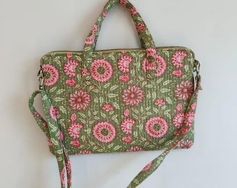 Quilted Cotton Laptop Bag – Padded Computer Sleeve, Handmade Laptop Case, MacBook Cover, Boho Laptop Bag, Gift for Her