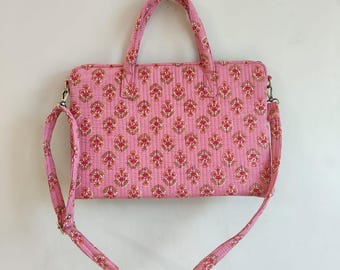 15&quot;-16&quot;-17&quot; Laptop Waterproof Protector Handle Bag for outdoor, 100% Pure Cotton Block Print Quilted Handmade Laptop or MacBook Air Bag
