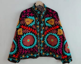 Indian Handmade Suzani Embroidery Jacket, Unique Style Artisan Made Jacket, Floral Women's Coat, New Style Jacket, Boho Suzani, Gift for Her