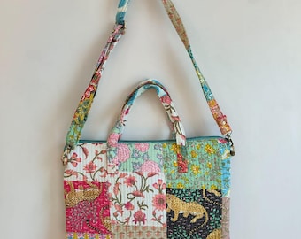 Indian Block Print Patch Work Laptop Bag. 15&quot;-16&quot;-17&quot; Laptop Waterproof Protector Handle Bag for outdoor, Handmade Laptop or MacBook Air Bag