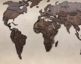3D Wood World Map – Custom Dark Academia Wall Decor