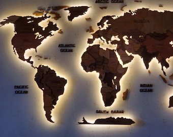 Smart LED Wood World Map – Voice Controlled, Handmade Wall Decor