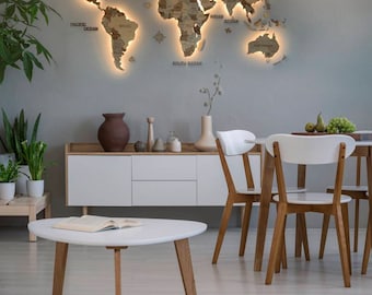 3D LED Wood World Map, Plug-In Wall Decor, Push-Pin Travel Map