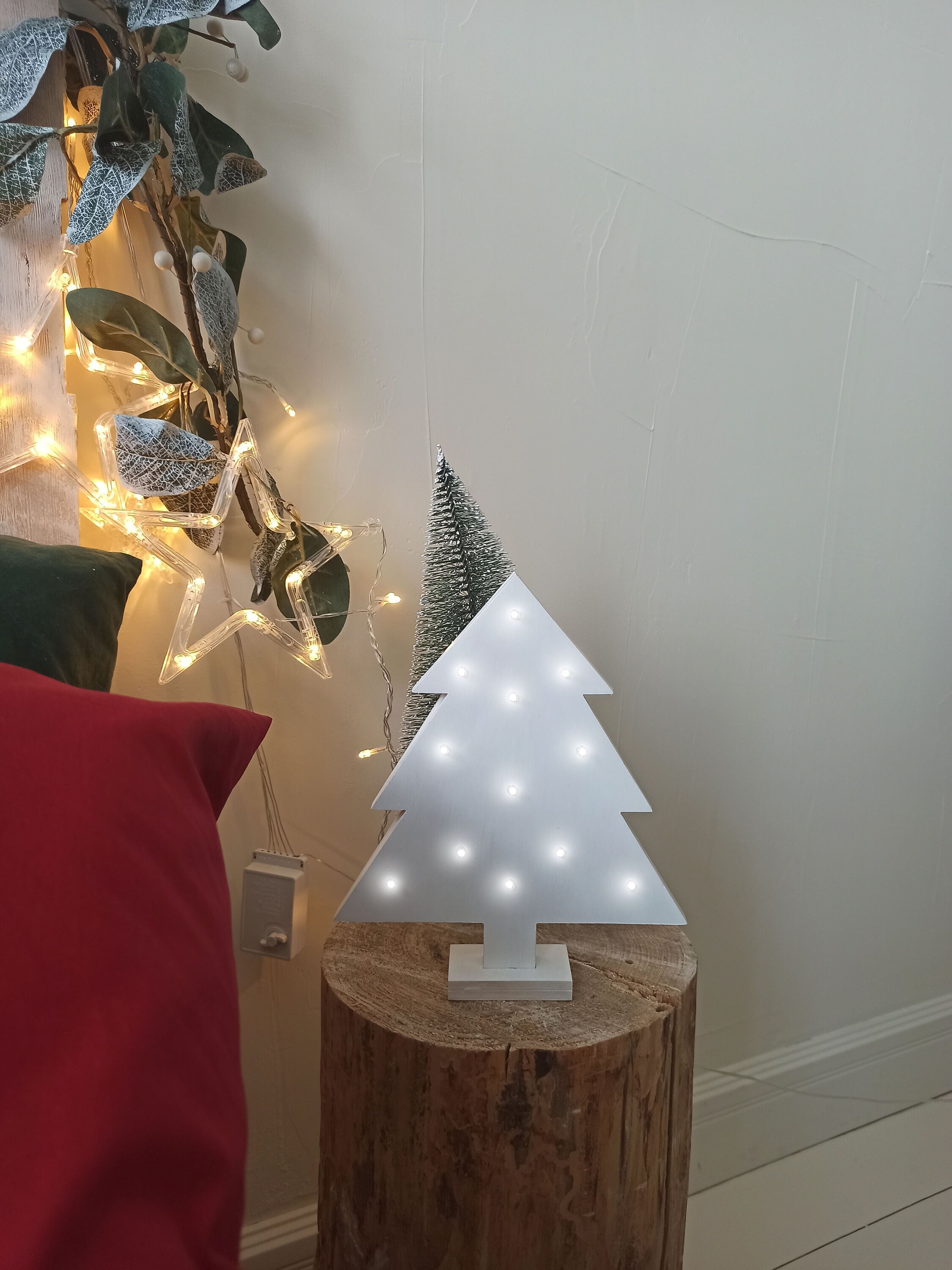 White Tabletop Christmas Tree With Lights LED Wood Christmas Etsy