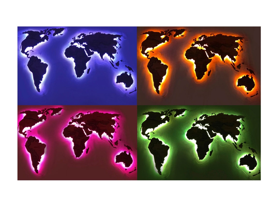 3D LED World Map, Above Bed Decor, Plug in Wall Light, Custom Led Light