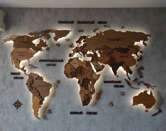 3D Wood World Map, Large Wall Art, Wooden map wall, wooden wall atlas, Travel wooden map, map of wood, wooden lake map