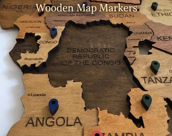 Wooden Geotag Sticker Set, Travel Map Decor
