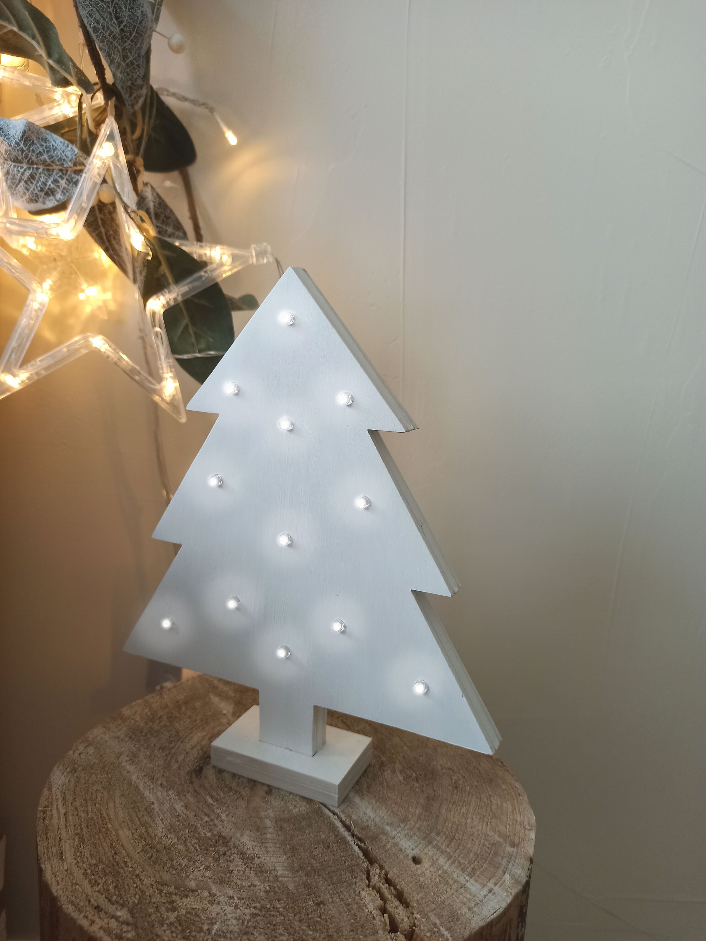 White Tabletop Christmas Tree With Lights LED Wood Christmas Etsy