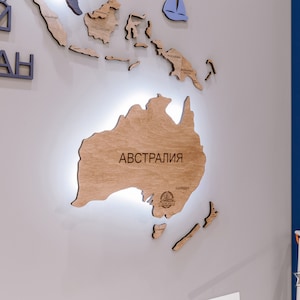 Large Wooden World Map with LED Backlighting, Luxury Office Wall Decor image 8