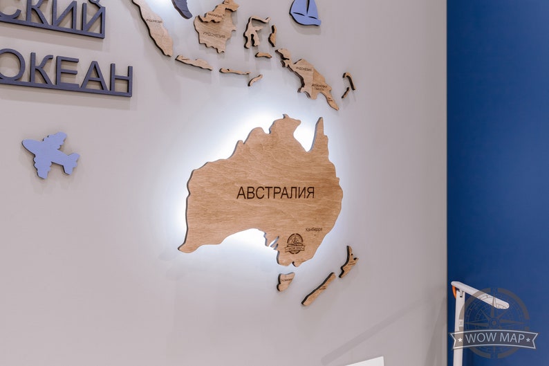 Large Wooden World Map with LED Backlighting, Luxury Office Wall Decor image 8