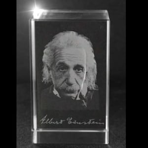 3D glas cuboid motief: 3D handtekening Albert Einstein