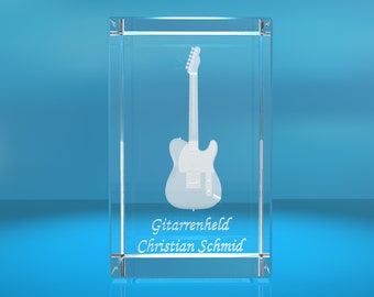 3D Glasquader | Gitarre No. 3 mit Wunschnamen | Geschenk für Gitarrist | Musiker | Bandmitglied | E-Gitarre