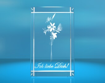 3D Glasquader I Lilien I Text: Ich liebe Dich