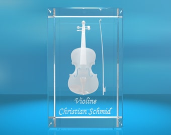 3D Glasquader | Violine mit Wunschnamen | Geschenk für Violinist Violinistin | Musiker | Orchester | Geige |Geiger