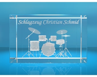 3D Glasquader |Schlagzeug mit Wunschnamen |Drumset| Geschenk für Schlagzeuger Drummer Musiker