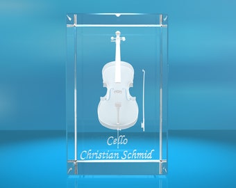 3D Glasquader | Cello mit Wunschnamen | Geschenk für Celloist Cellospieler | Musiker | Orchester