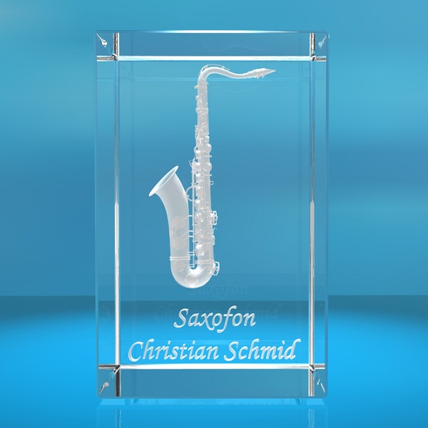 3D Glasquader |Saxofon mit Wunschnamen |Saxophon |Geschenk für Saxophonist Musiker Saxofonist