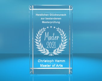 3D Glasquader   Master + Jahreszahl   Glückwunsch mit Wunschtext   Geschenk zur Masterprüfung