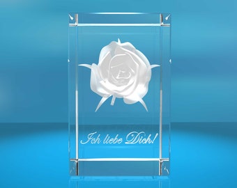 3D Glasquader I Rose I Text: Ich liebe Dich