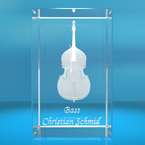 3D Glasquader |Kontrabass | Bass mit Wunschnamen | Geschenk für Bassist | Musiker | Orchester