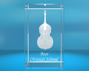 3D Glasquader |Kontrabass | Bass mit Wunschnamen | Geschenk für Bassist | Musiker | Orchester