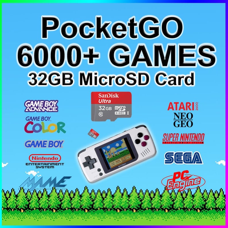Game Boy NES, SNES, GameBoy, Gba Retropie 32GB Micro SD Card for PocketGO Retro Handheld 6000+ Games Portable Like Bittboy