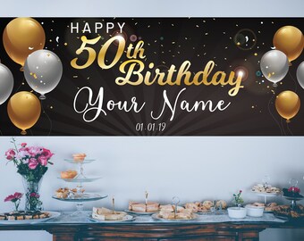 50th Birthday Customised Canvasfabric Banner Party Decorations