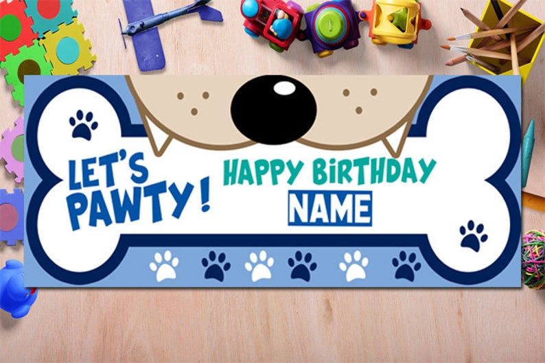 Details about   Personalized Dog Birthday Banner Let's Pawty Dog Birthday Sign Party Decorations 