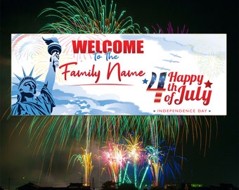 4th of July Banner Personalized Independence Day Yard Sign Independence Day Party Decorations Happy 4th of July Backdrop Outdoor 4 Sizes