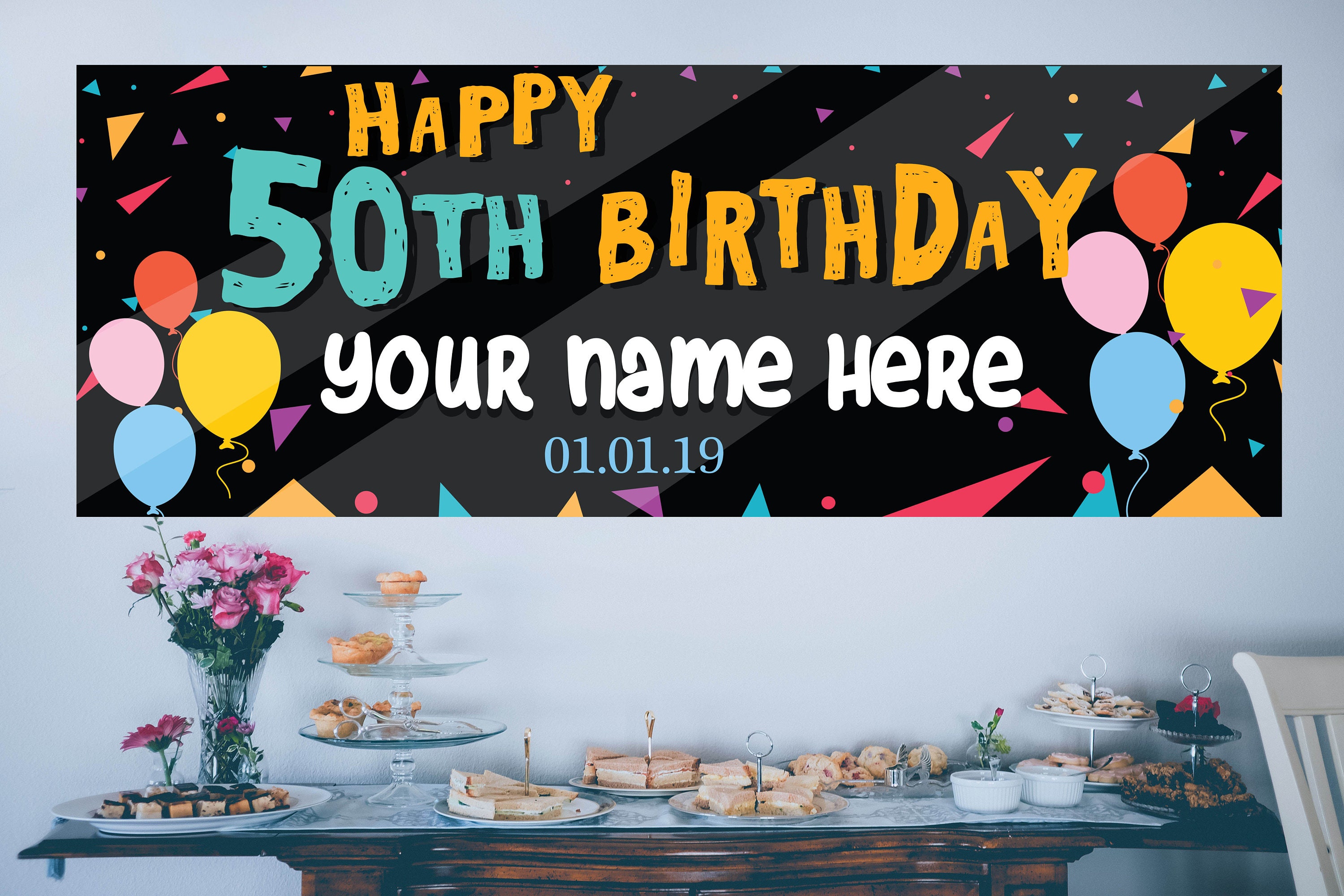 50th Birthday Banner Personalized Custom Party Banner Adult Etsy
