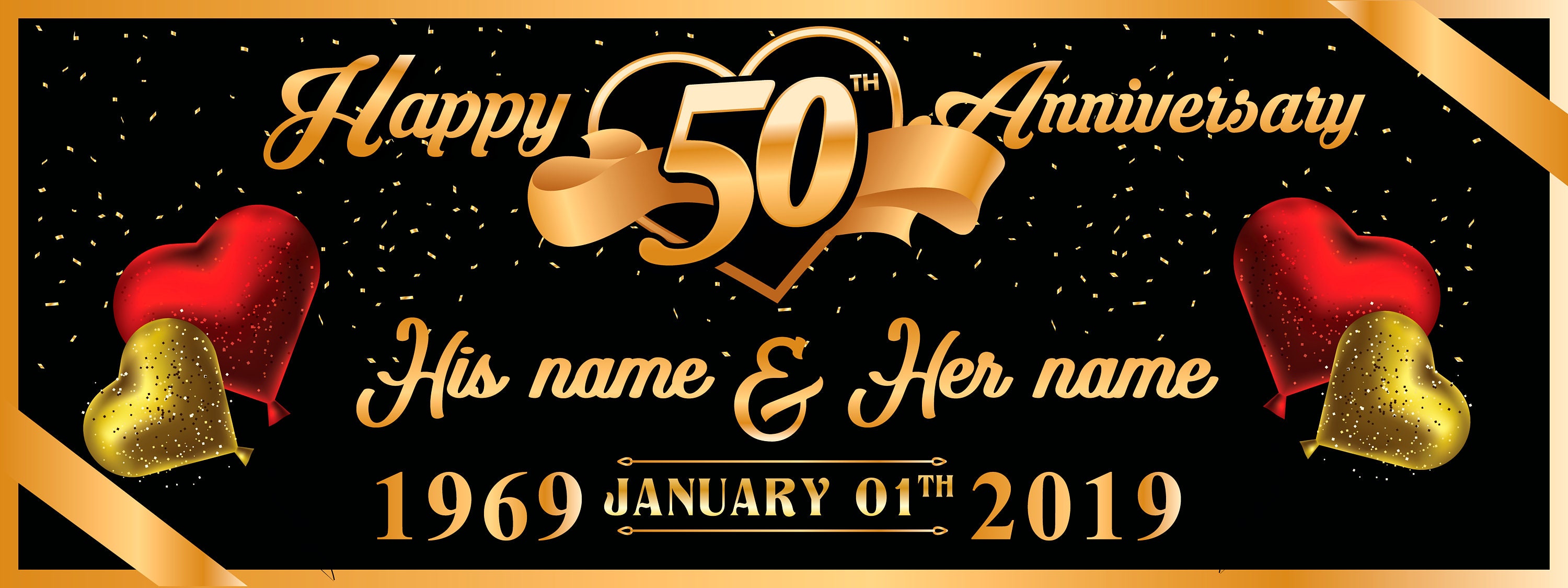 Happy Anniversary 50th Wedding Golden Anniversary Banner | Etsy