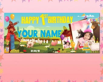 Personalized Birthday Banner | 1st Birthday Banner Photo| Kids Farm Birthday Ideas | Birthday Party Decor | Lawn Birthday Decorations