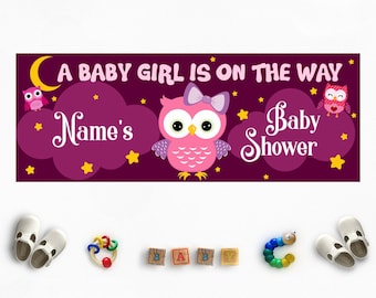 Baby Shower Banner (3x8 Inches), Girl Baby Shower Banner, Owl Theme Baby Shower Banner, Custom Baby Girl Name Banner, Baby Shower Decoration