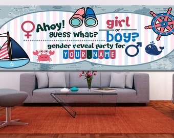 Gender Reveal Party Banner, Boy or Girl Banner, Gender Reveal Decoration, Customize Name Reveal Party Banner, Baby Gender Party Sign