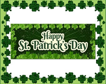 St Patricks Banner Green Leaf Clover Happy St Patricks Day, Shamrock Banner, St Patricks Decor Backdrop Holiday Decor Sign Multiple Sizes