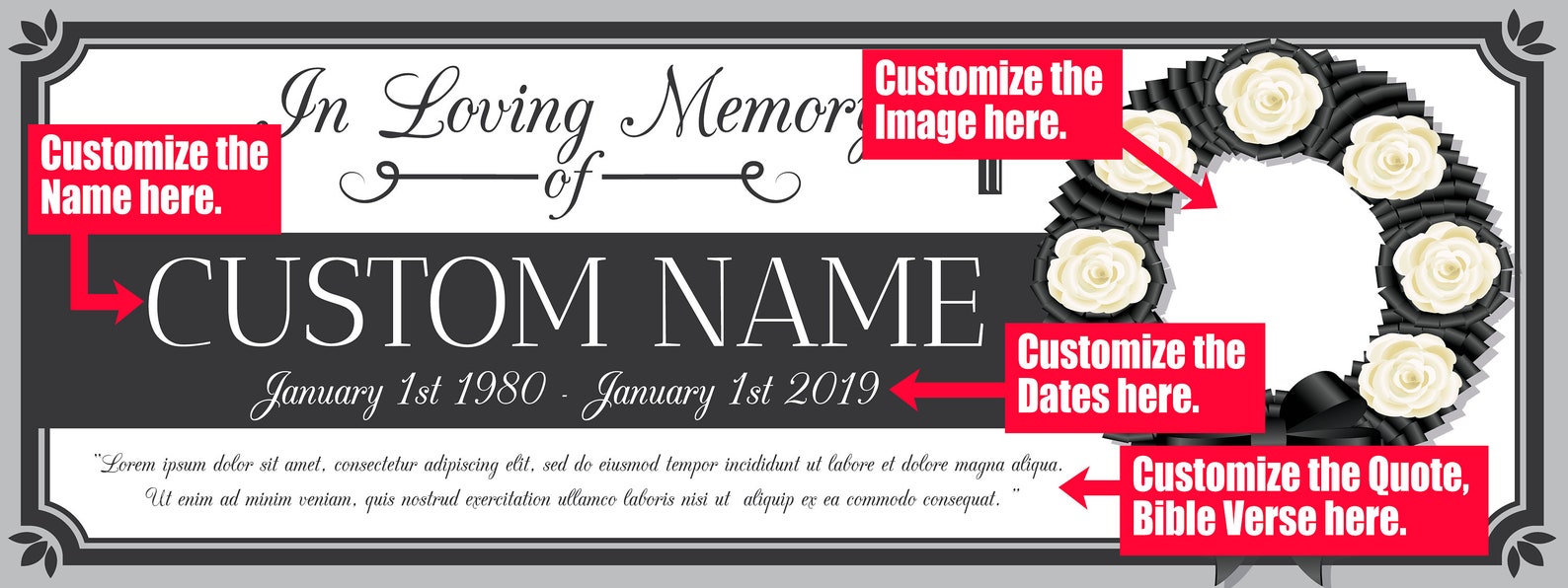 Floral Wreath Funeral Memorial Banner Custom Personalized Etsy