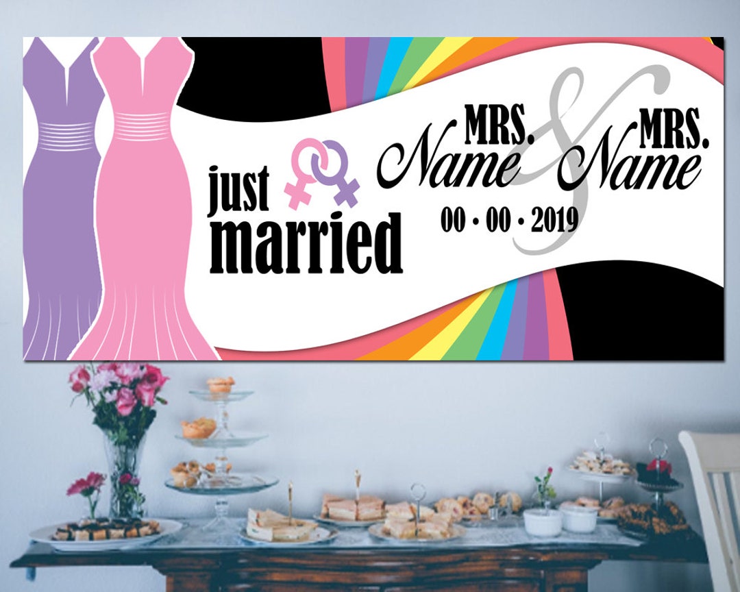 Just Married Lesbian Wedding Banner Mrs and Mrs Banner LGBTQ