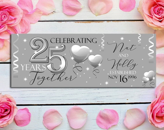 Happy 25th Wedding Anniversary Banner Silver 25th Wedding - Etsy