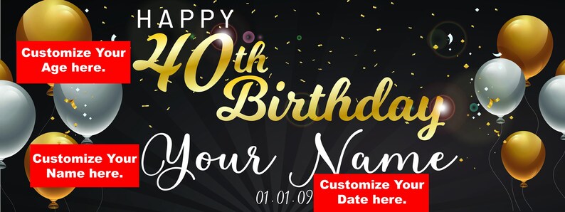 Confetti Ideas Happy birthday sign Adult 40th Birthday Backdrop Banner 4 sizes Birthday Banner Personalized Custom Birthday Banner
