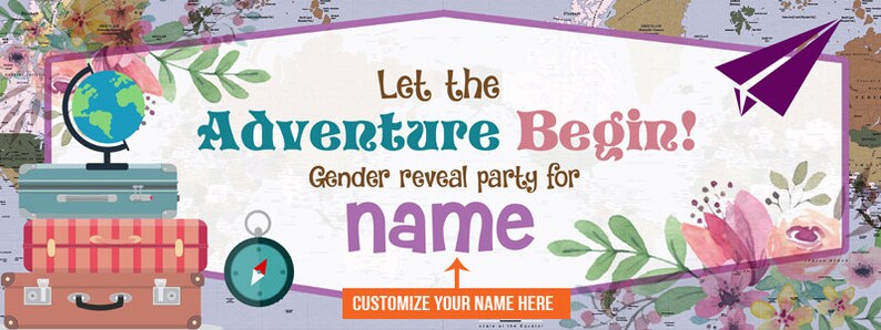 Personalized Gender Reveal Sign Banner Let the Adventure Begin Pink Floral Gender Reveal Boy or Girl Banner Gender Reveal Party Banner