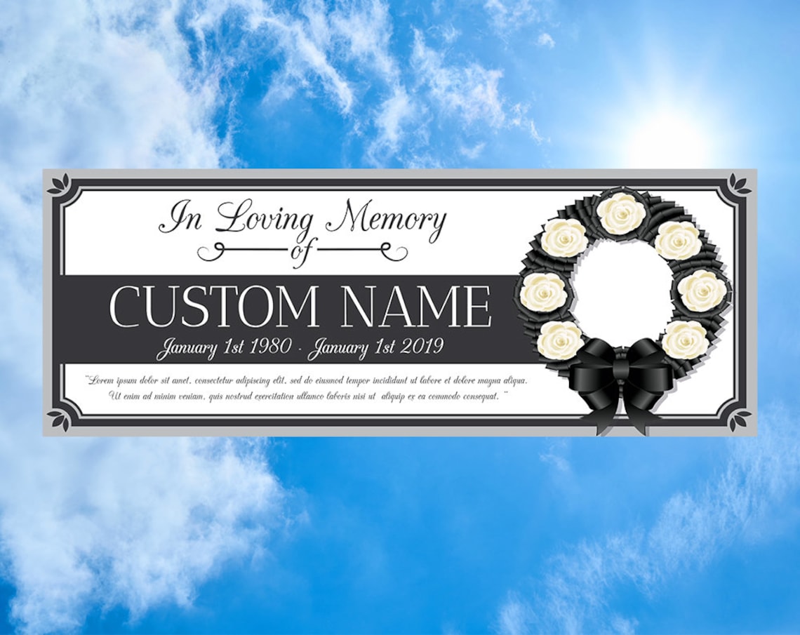 Floral Wreath Funeral Memorial Banner Custom Personalized | Etsy